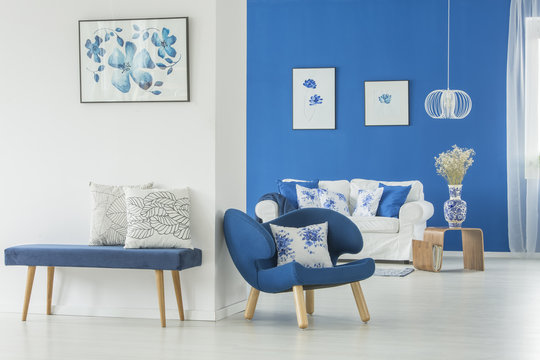 White and blue themed interior