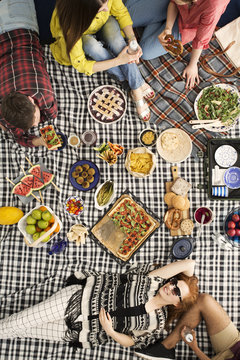 Vegan friends having picnic