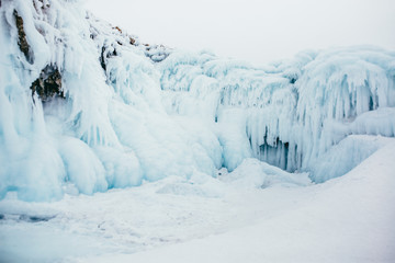 Fototapeta na wymiar The frozen coast of Lake Baikal