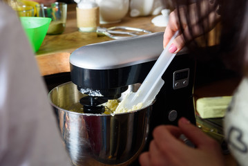 Preparing dough at culinary master class