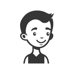 Cute Young Man Avatar. Cartoon Monochrome Userpic. Vector