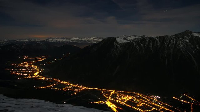 4k France Chamonix night city lights timelapse