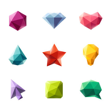Polygonal geometric figures. Set of design elements or icons