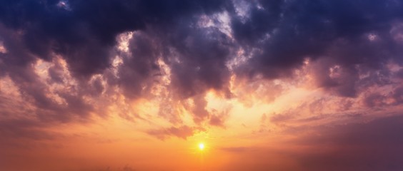 Panorama twilight sky and clouds with sun