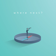 Business direction concept vector with businessman standing on compass showing direction. Symbol of business strategy, future, vision. © jozefmicic