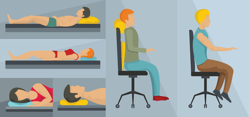 Orthopedic pillow banner concept set. Flat illustration of 3 orthopedic pillow vector banner horizontal concepts for web