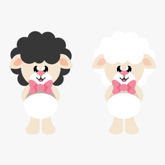 cartoon cute sheep white and black set