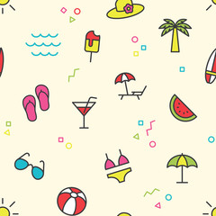 Seamless summer vacation color pattern vector on yellow backgrou