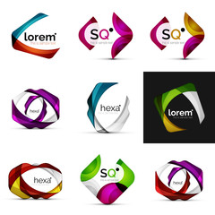 Abstract minimal geometric logos icons, made of overlapping color transparent shapes