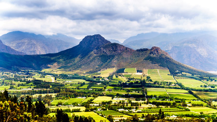 Franschhoek Valley in the Western Cape province of South Africa with its many vineyards that are...