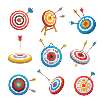 Target With Arrow Icons Set. Cartoon Illustration Of 15 Target With Arrow Vector Icons For Web