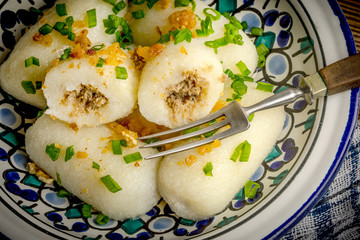 Potato dumplings stuffed with minced meat