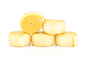 Slovak smoked cheese isolated on white background five pieces.