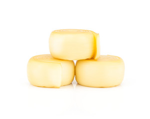 Slovak smoked cheese isolated on white background three pieces.