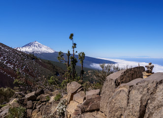 Fototapeta premium View towards Teide Peak covered with snow, Teide National Park, Tenerife Island, Canary Islands, Spain