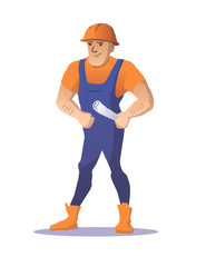 House Construction Worker Vector. Construction Worker On Framing A Building. Isolated Flat Cartoon Character Illustration