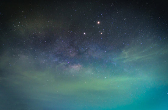 Fototapeta Landscape with Milky way galaxy. Night sky with stars. Long exposure photograph.