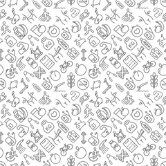 Seamless fitness and healthy lifestyle pattern grey on white bac