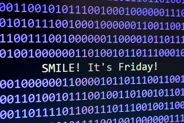 Obraz premium Digital technology Artificial Intelligence concept. Smile it's fridaydigits on the screen. Programming code abstract background