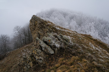 The ridge covered with hoarfrost in the Eastern Crimea