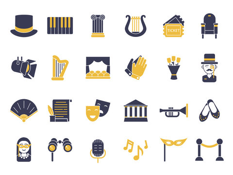 Monochrome Icon Set Of Theatre Theme