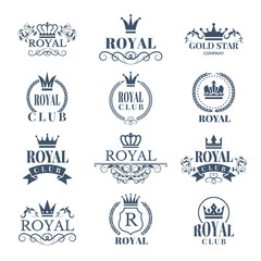 Set of luxury labels set with crowns. Royal logos and badges with place for your text