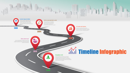 Business road map timeline infographic city designed for abstract background template milestone element modern diagram process technology digital marketing data presentation chart Vector illustration