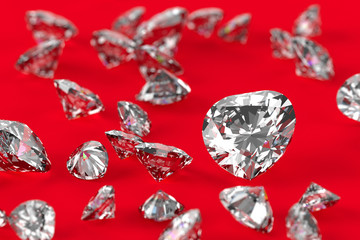 3D rendering Luxury diamonds on red background