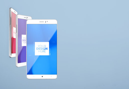 3 Smartphones Isolated on Background Mockup 1