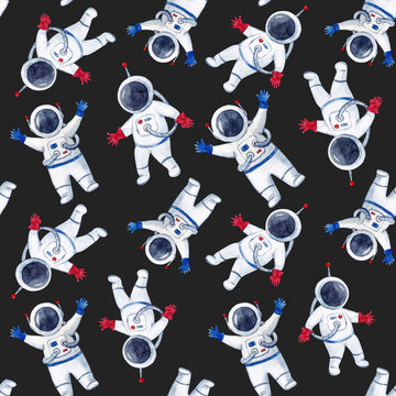 Watercolor astronaut pattern