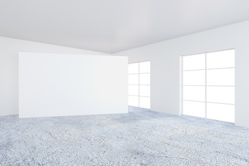 Large billboard in office with white walls. 3d rendering