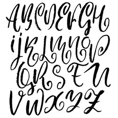 Handdrawn dry brush font. Modern brush lettering. Grunge style alphabet. Vector illustration.