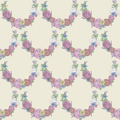 Seamless floral pattern. Hand drawn illustration for fabric, wrapping, prints, cards, wedding design in vintage style