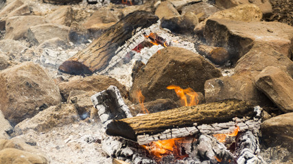 Fire place. Wood and stones.