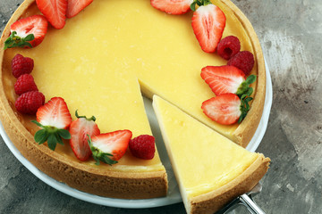 Homemade cheesecake with fresh berries for dessert. Cheese cake