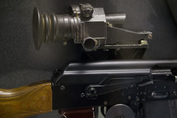 Fototapeta na wymiar Soviet military automatic rifle with night vision - russian weapon