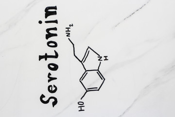 Chemical formula of Serotonin. Close-up