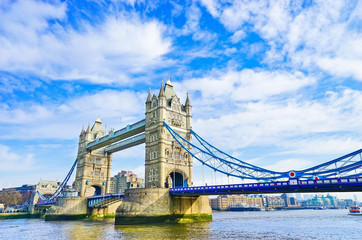 View of Tower Bridge in London on a sunny day