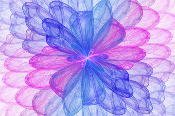 Bright abstract fractal blue and violet flowers, Fractal pink flowers fantasy