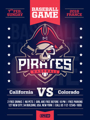 modern professional sports design poster with a baseball tournament and the skull in the blue theme