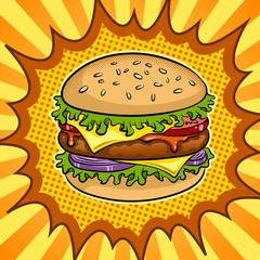 Burger sandwich pop art vector illustration