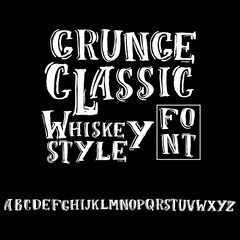 Naklejka na ściany i meble Grunge vintage whiskey font. Old handcrafted display skript. Modern brush label lettering. Vector typography illustration.