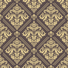 Classic seamless vector pattern. Damask orient brown and golden ornament. Classic vintage background