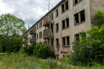 Facade of a abandoned multistory building