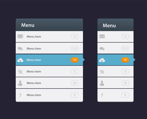 Web site design menu navigation elements with icons set