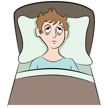 Insomnia Trying to  Sleep Man Cartoon