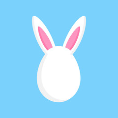 Cute easter egg with bunny ears, vector graphic illustration isolated on blue background.