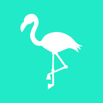 Mint background with white flamingo silhouette, summer tropical flamingo vector illustration.