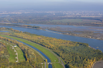 The Danube river under Bratislava from the airplane - Slovakia