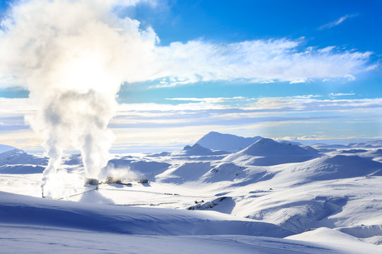 Geothermal power plant on Iceland in winter